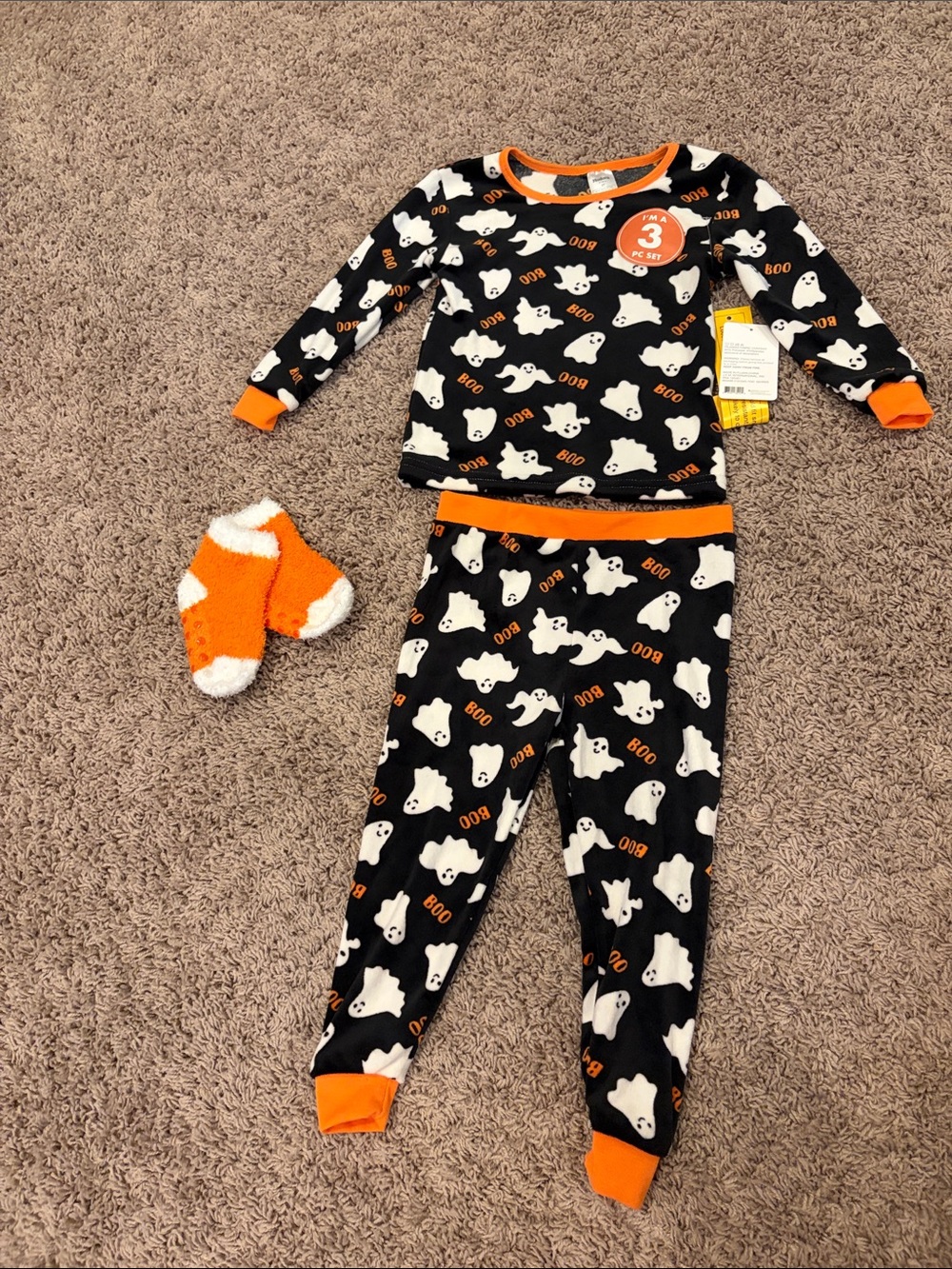 Kids Halloween Ghost Pajama Set with Cozy Socks - Black & Orange